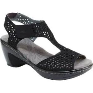 Jambu Chloe Vegan Black Cutout T-Strap Wedge Sandals Sz 6